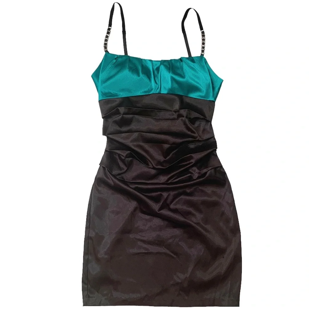 Color Block Satin Mini Dress - Picture 1 of 3